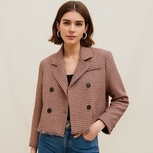 Free People Roxy Blazer Cranberry Check Combo Size XL